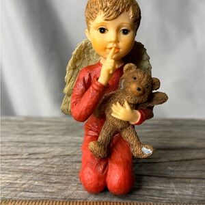 Boy Angel with Red Pajamas, Angel Figurine Boy by S Lordi For Kids Room, Vintage